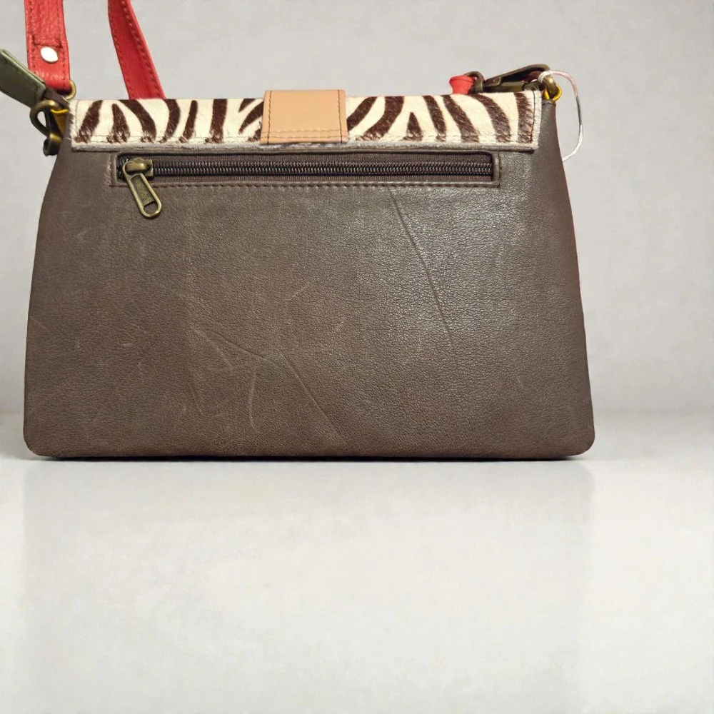 Folklore Crossbody Bag One Size Brown Red Zebra Print